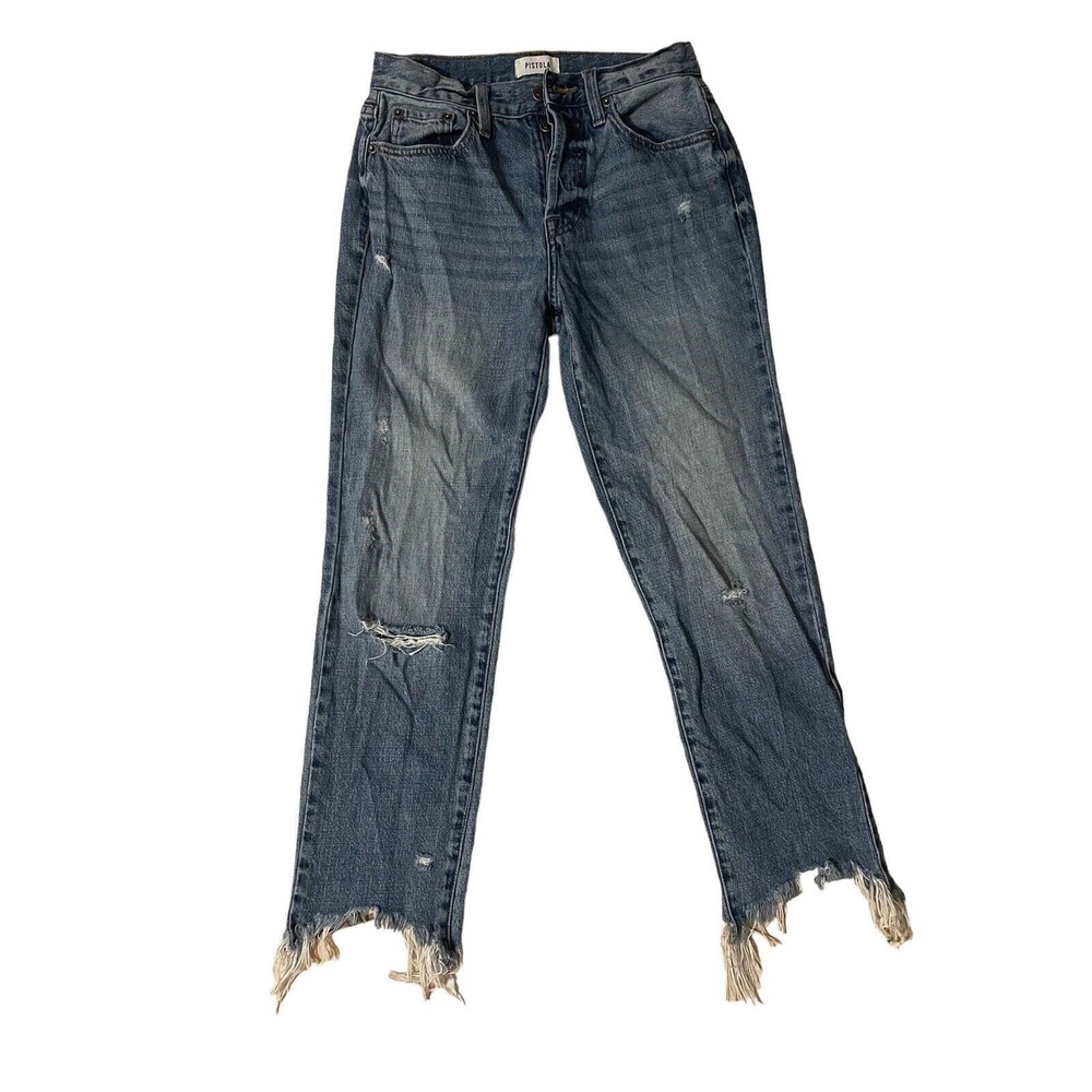 Pistola Women's Blue Light Wash Cotton/Rayon High Rise Distressed Jeans Size 25